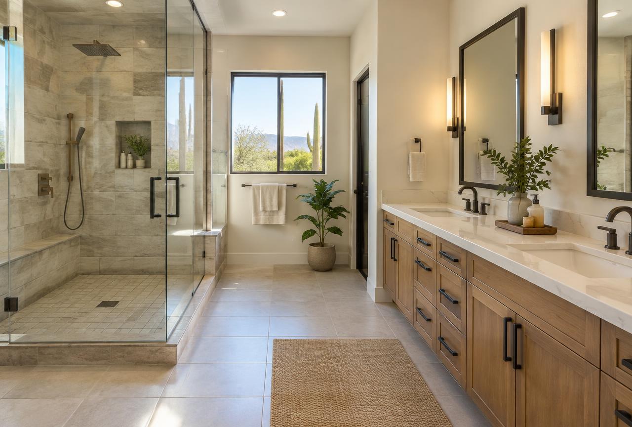 Gilbert bathroom remodeling with tiled shower and quality vanity installation